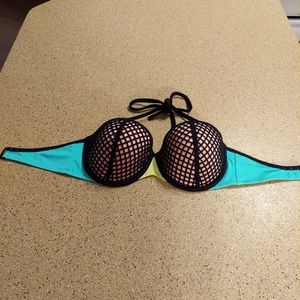 Shade and Shore Bikini top swim black neon fishnet